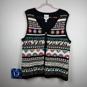 Vintage Blast Black 90s Art to Wear Teacher Grandmacore Sweater Vest Knit Large